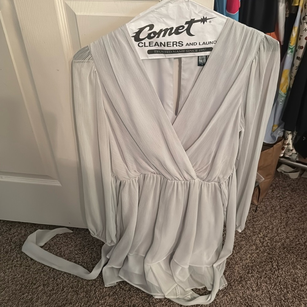 GORGEOUS, Blue/Gray, chiffon romper with tie belt